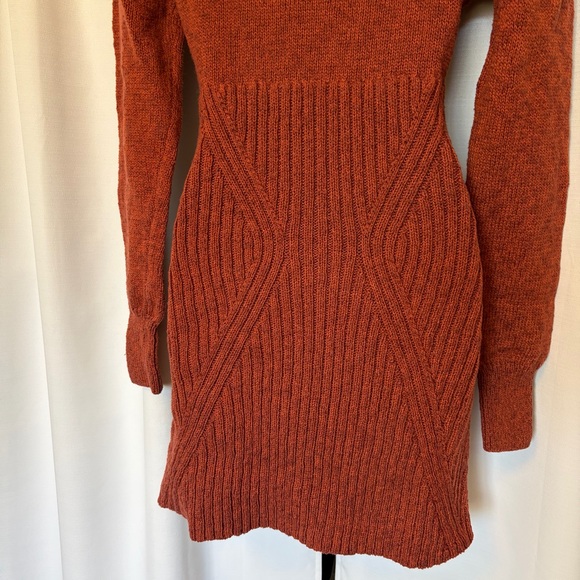 Free People Mont Blanc Mini Sweater Dress Red Jasper Auburn Sz M Cable Knit Zip - Picture 6 of 14